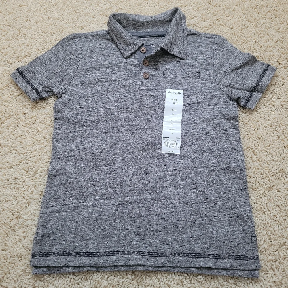 NWT Sonoma The Everyday Polo Gray Boys 5 Preppy Summer Spring Event